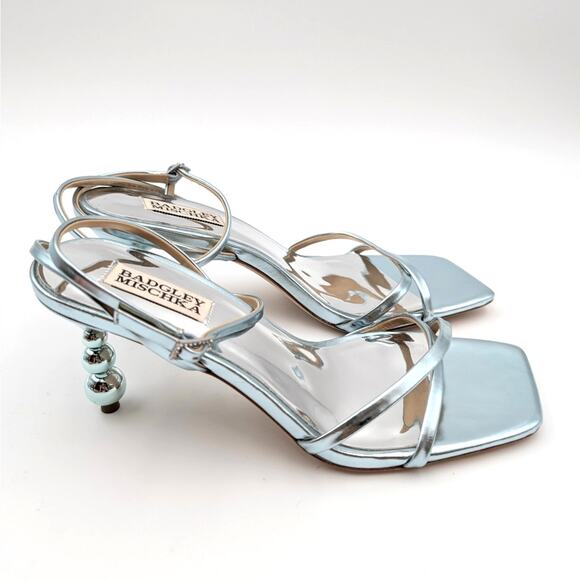 Badgley Mischka Ivette Pearl Heel Evening Sandals Women's Blue Size US8M EU39 - Picture 4 of 10